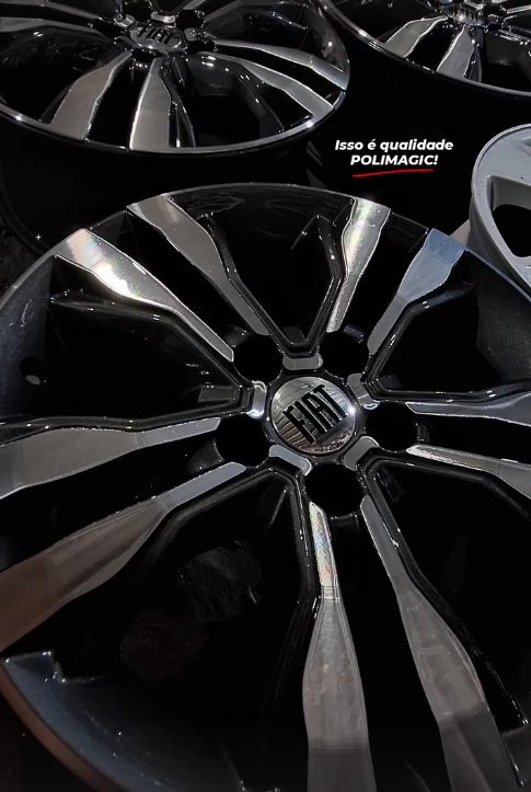 Roda preta com acabamento diamantado em Fiat, serviço Polimagic